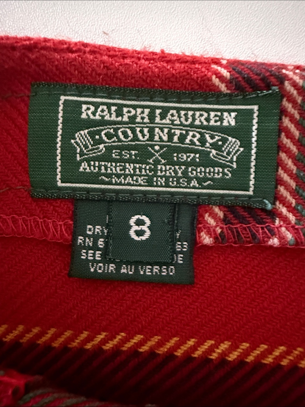 Ralph Lauren Country Red Plaid Wrap Mini Skirt with Fringe vintage - Picture 7 of 7